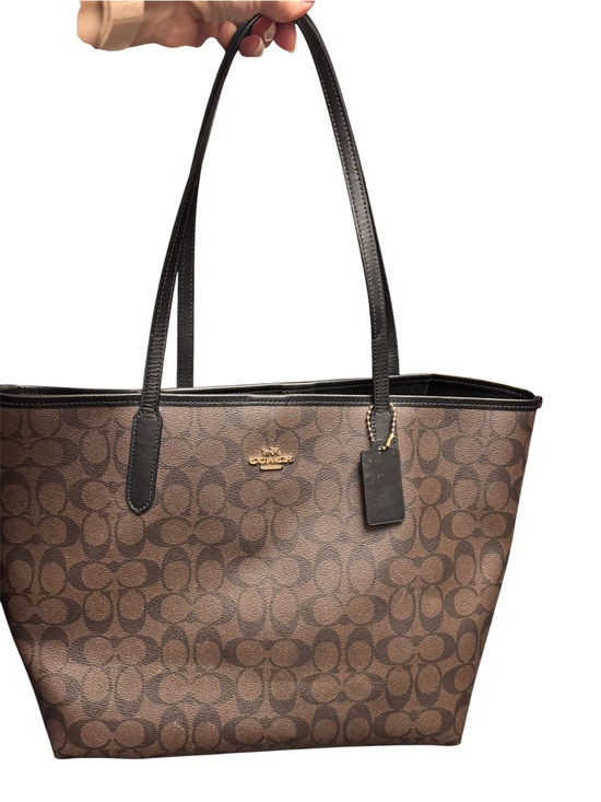 Coach Handbags - Coach Brown Signature Logo Tote with Dark Brown Trim